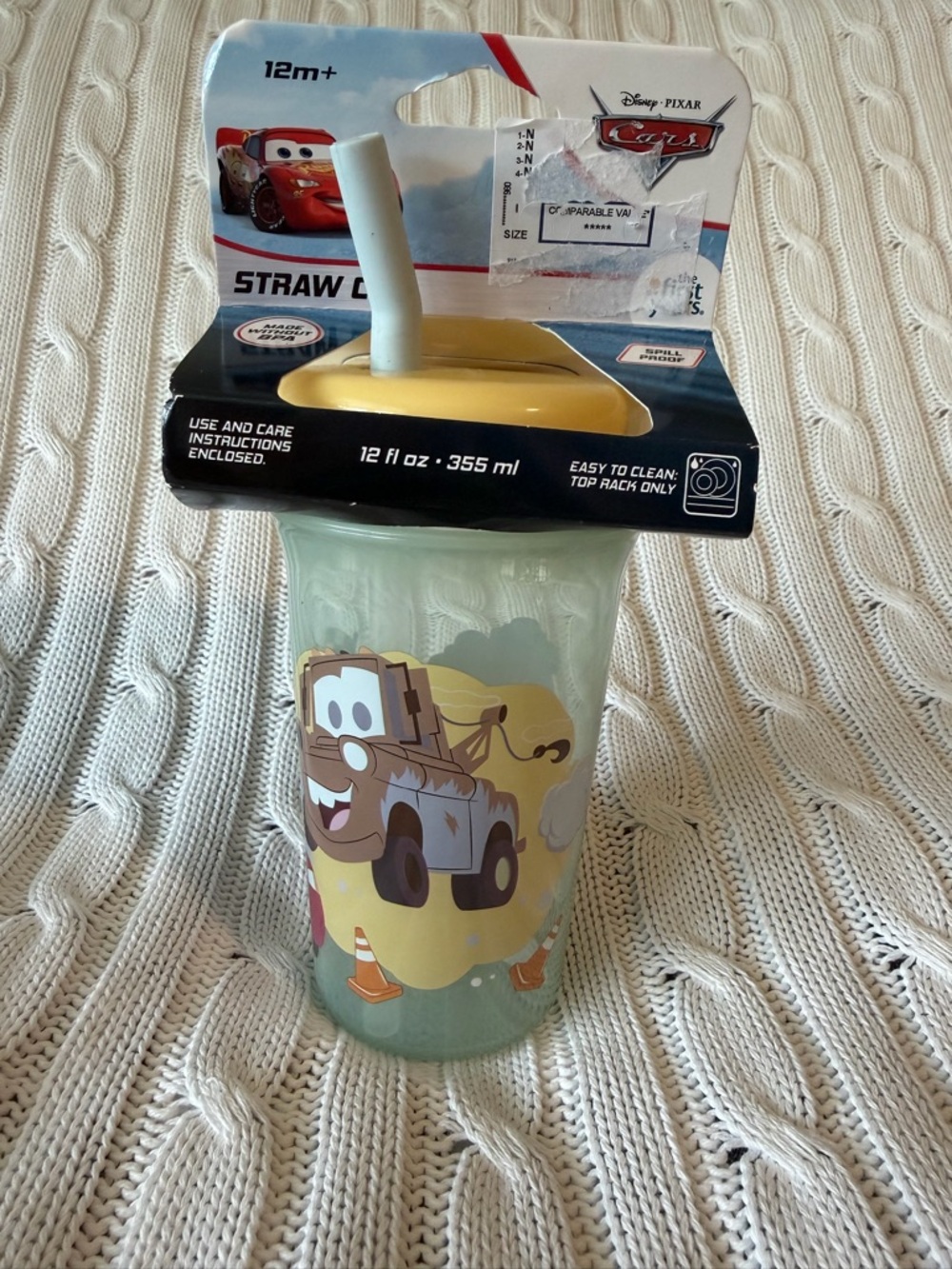 Disney Pixar Cars Lightning McQueen Tow Mater 12 Oz Straw Cup Spill Proof Sippy